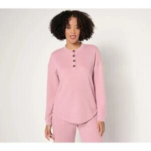 Cuddl Duds Jersey Back Sweater Henley Pullover Womens Size XL Mauve Haze Cozy